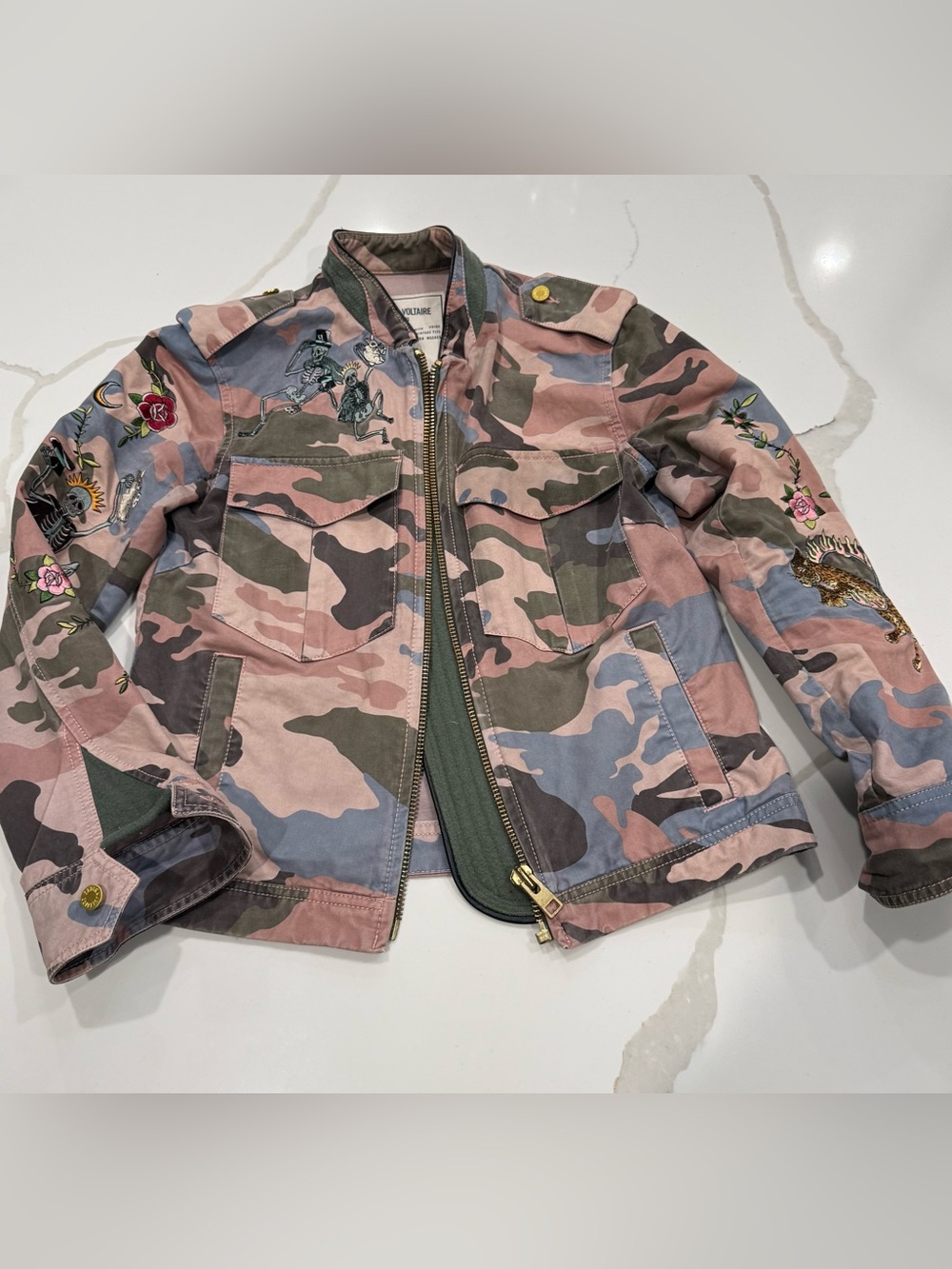Zadig & Voltaire Pink, Green & Blue Camo Embroidered Jacket